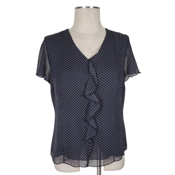 Sag Harbor Midi Chiffon Skirt Suit PL Blouse PM Polka Dot Ruffled Flutter Sleeve - Picture 2 of 12